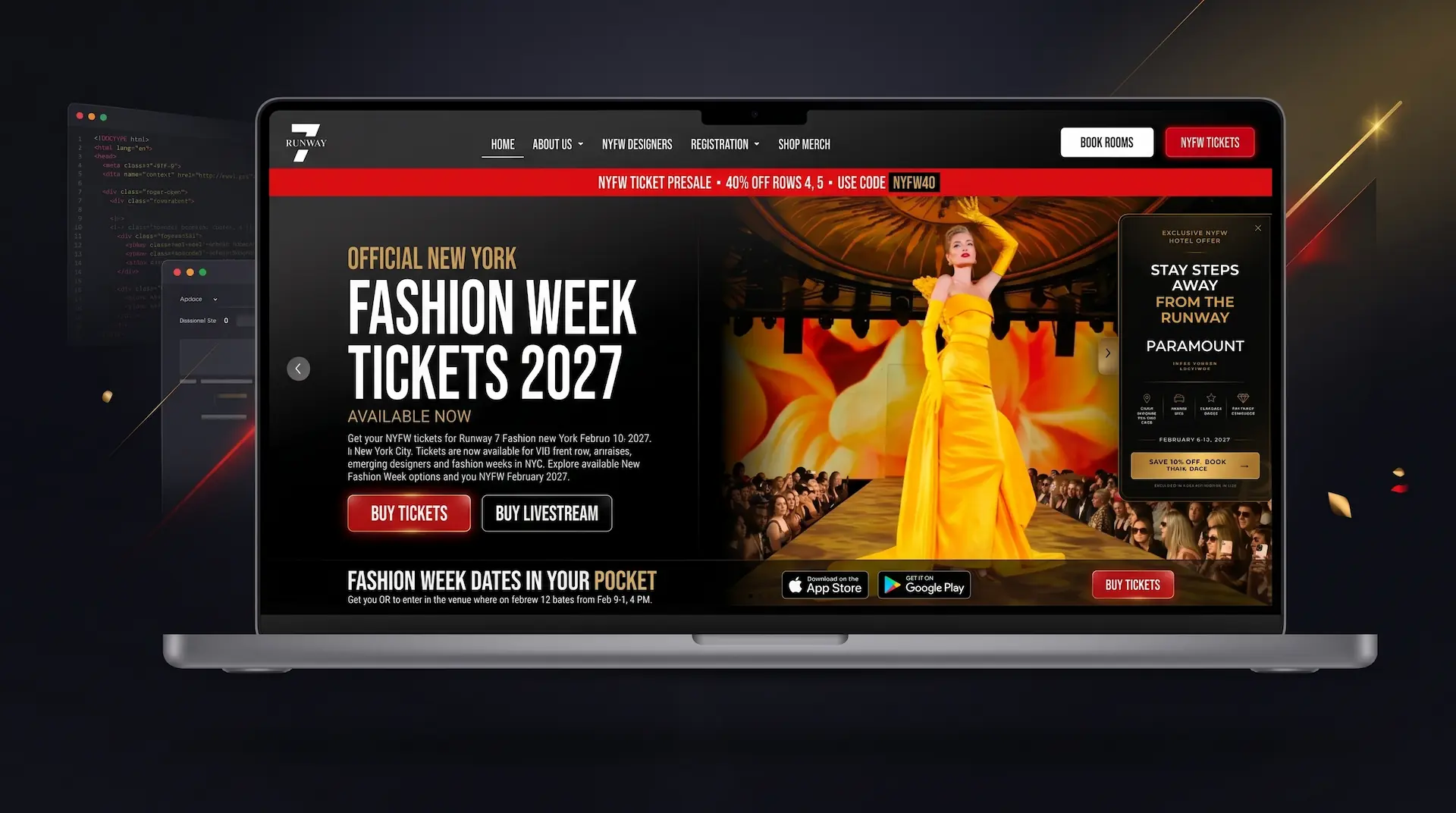 Captura de la tienda de entradas Runway 7 Tickets